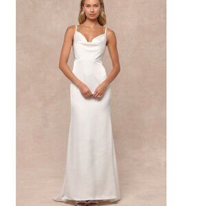 Lulus Pristine Romance White Satin Cowl Neck Mermaid Maxi Dress Size Large NWOT